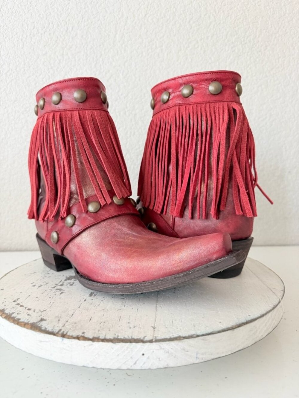 Old Gringo Milan Fringes Red Cowboy Boots Womens Size 9 Western Snip Toe Short